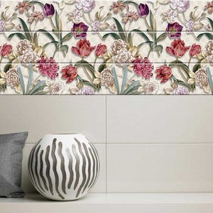 Vinyl Stickers *Tile with Floral Motif*/ Peel and Stick Backsplash / Flooring Sticker / Stair Tile Decal / Removable Peel & Stick Tile