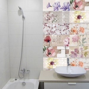 Floral Rectangular Tile Decals: Peel and Stick Backsplash