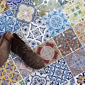 Stair Riser Decals /Vinyl Stickers Traditional Portuguese Morocco Tiles / Peel and Stick Backsplash Kitchen / Removable Peel and Stick Tile