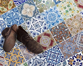 Pegatinas de vinilo para azulejos tradicionales portugueses marroquíes, salpicadero de cocina, suelos de vinilo, paneles de contrahuellas portuguesas, pegatinas de pared para puertas.
