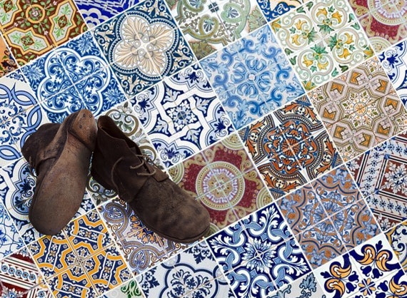 Vinyl Stickers Traditional Portuguese Morocco Tiles / Kitchen Backsplash/ Vinyl Flooring / Portuguese Stair Riser Panels/ Door Wall Stickers