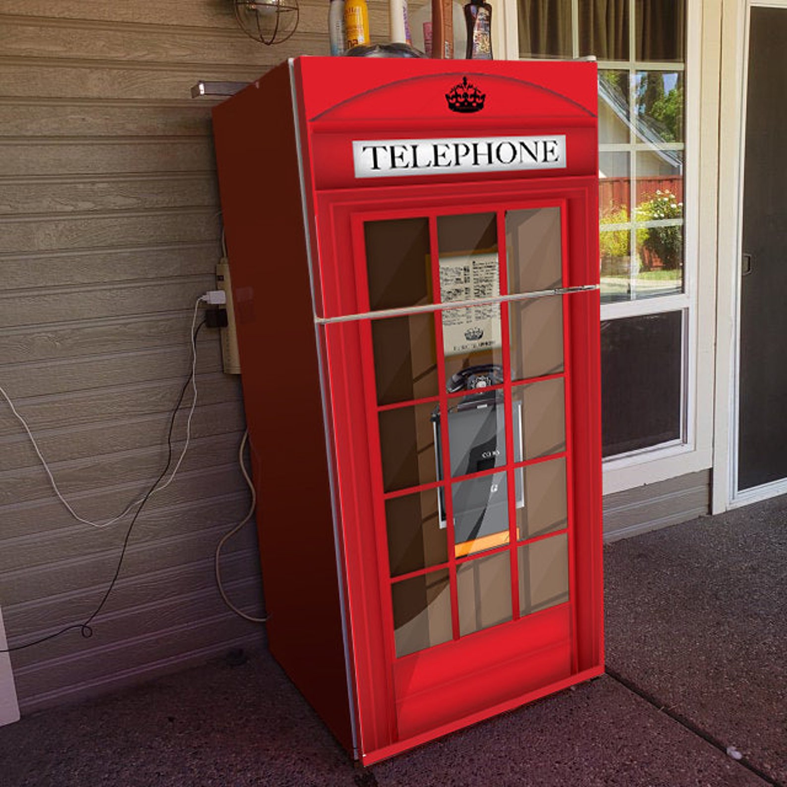 Fridge Vinyl Sticker *red UK Telephone Box*/ Fridge Wrap Telephone ...