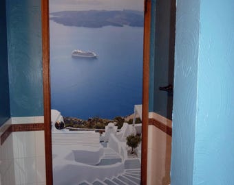 Adesivo de parede para porta com vista para o mar / Papel de parede de vinil com vista para o mar / Adesivo de vinil removível / Papel de parede com adesivo para porta / Envoltórios de porta de vinil
