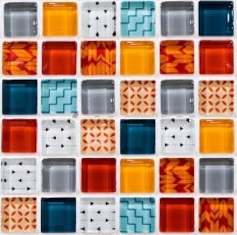 Vinyl Stickers Colorful Mosaic Tiles White Light Blue Grey Blue Orange Red Set 122436 pcs Tiles for Kitchen for Bathroom Floor Decals