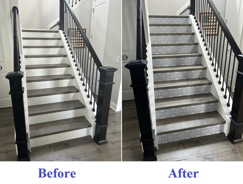 Stair Riser Decal/Vinyl Tile Stickers *Artistic Blue*/ Set 12/24/36 pcs/ Peel and Stick Backsplash/ Vinyl Floor/Removable Peel & Stick Tiles