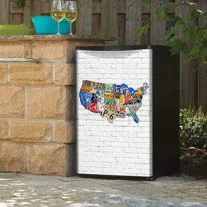 Mini-Fridge Vinyl Sticker License Plate Map of the USA/USA License Plates Map/Refrigerator Wrap Vinyl /Mini Fridge Wrap/Fridge Magnet Cover image 1