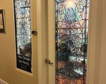Vinilo decorativo para puerta *Vidrieras con biseles* / Lámina para ventanas con efecto vidriera / Vinilo autoadhesivo / Mural de vinilo autoadhesivo