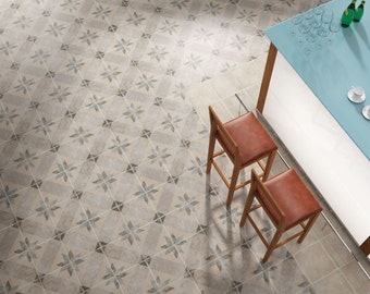 Vinyl Tile Stickers POMPEI STAR BLUE/Vintage Vinyl Stickers/Tile Decal for Kitchen/Bathroom Peel and Stick Tiles/Removable Vinyl Floor Tiles