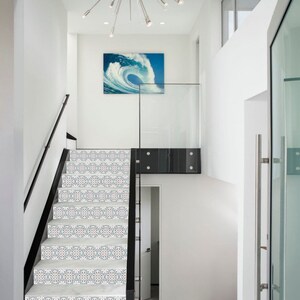 Stair Riser Decal/Vinyl Tile Stickers *Artistic Blue*/ Set 12/24/36 pcs/ Peel and Stick Backsplash/ Vinyl Floor/Removable Peel & Stick Tiles