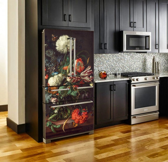 Fridge Wrap Still Life Gallery 5 / Dark Floral Dutch Decal / Tulips and  Wildflowers / Dutch Flower Fridge Decal / Side-by-side Fridge Wrap 