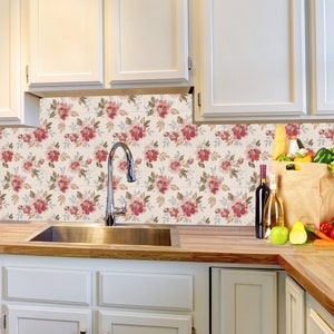 BORDER AS A GIFT! Laminated Vinyl Rectangular Stickers &quot;Provence Rose&quot;/ Set 12/24 pcs/Tiles for Kitchen / Tiles for Bathroom / Floor Decals