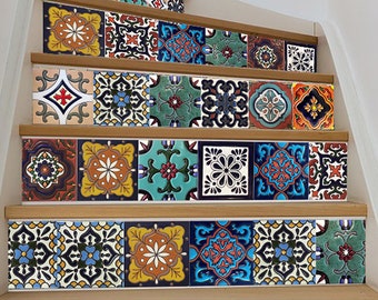 Stairs Riser Stickers Mexican Talavera Tiles/ Stairway Decoration/ Tile Stickers for Stairs/ Stair Stickers / Peel and Stick Talavera Vinyl