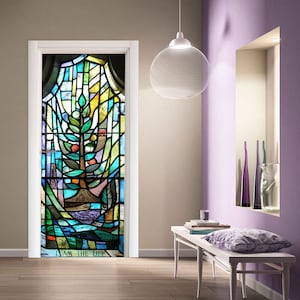 Etiqueta de la pared de la puerta *Vidriera "Yo soy la vida"* / Calcomanía de vinilo de la ventana de la puerta de vidrio /Vidriera de la cubierta de la puerta/ Mural de la puerta de vidriera