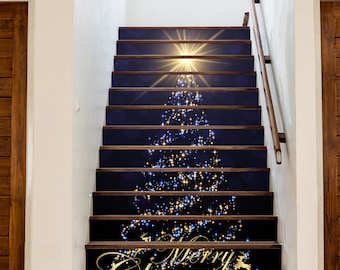 Sapin de Noël brillant/Décoration de Noël/Décoration d'escalier/Panneau de contremarche adhésif pour contremarche/Autocollant pour contremarches, papier peint autocollant