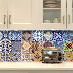 Stair Riser Decals /Vinyl Stickers Traditional Portuguese Morocco Tiles / Peel and Stick Backsplash Kitchen / Removable Peel and Stick Tile