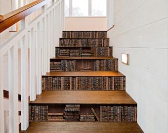 Aufkleber für die Treppe Vintage Bücher / Vintage Bibliothek Treppen Dekor / Klebefolie Aufkleber / Vinyl Treppen Tapete