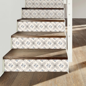 Stairs Riser Stickers POMPEI STAR BLUE/Stairway Decoration Adhesive Panel/Retro Stair Decal/Staircase Décor/Stair Stickers Decals Peel&Stick