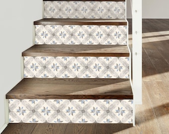 Stairs Riser Stickers POMPEI STAR BLUE/Stairway Decoration Adhesive Panel/Retro Stair Decal/Staircase Décor/Stair Stickers Decals Peel&Stick