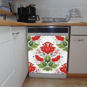 Magnetic Dishwasher Cover Folk Floral Ornament/ Ethnic Dishwasher Cover/Fridge Wraps/Dishwasher Vinyl Skin/Ukrainian Fridge Dishwasher Decal