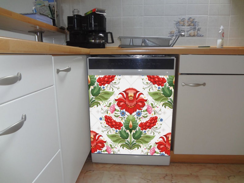Magnetic Dishwasher Cover Folk Floral Ornament/ Ethnic Dishwasher Cover/Fridge Wraps/Dishwasher Vinyl Skin/Ukrainian Fridge Dishwasher Decal