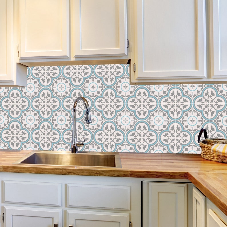Stair Riser Decal/Vinyl Tile Stickers *Artistic Blue*/ Set 12/24/36 pcs/ Peel and Stick Backsplash/ Vinyl Floor/Removable Peel & Stick Tiles