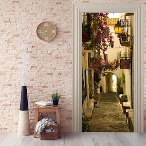 Door Wall Sticker Narrow Street/ Self-Adhesive Vinyl Decal Mural Wallpaper/ Street in the Old Town Door Sticker/ Door Sticker Peel and Stick