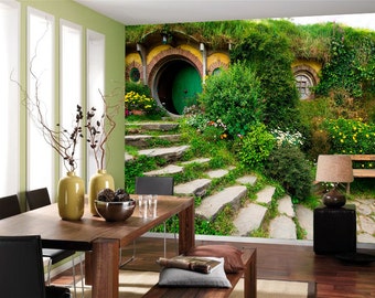 Self Adhesive Photo Wallpaper *Hobbit Hole in Hobbiton*/ Self-adhesive Vinyl Mural / Peel and Stick Wallpaper / Kids Room Décor