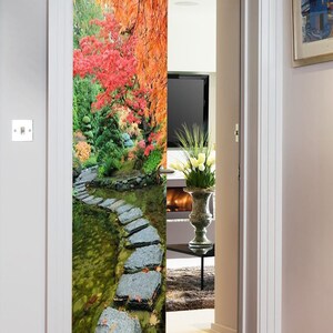 Door Wall Sticker Autumn in Japanese Garden/Japanese Garden Wall Decal Mural/Door Decal Japanese/Japanese Garden Decor/Asian Landscape Decal