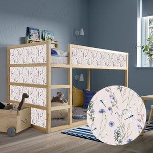 Decals for Kura Bed, Ikea, Meadow Flowers with Dragonfly Sticker /Furniture Decals/ Vinyl decals for Kid&#39;s Bed Panels/ Peel & Stick