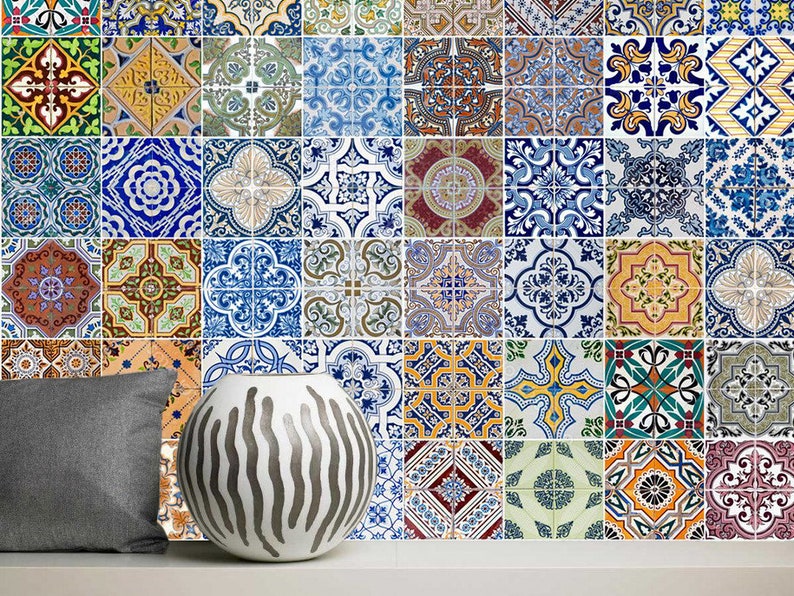 Stair Riser Decals /Vinyl Stickers Traditional Portuguese Morocco Tiles / Peel and Stick Backsplash Kitchen / Removable Peel and Stick Tile