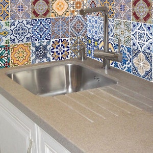 Stair Riser Decals /Vinyl Stickers Traditional Portuguese Morocco Tiles / Peel and Stick Backsplash Kitchen / Removable Peel and Stick Tile