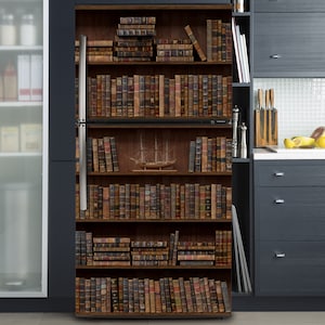 Fridge Wrap Bookcase /Refrigerator Wrap Vinyl /Bookshelf Refrigerator Wrap/ Fridge Vinyl Sticker/Bookshelf Fridge Wrap/Magnetic Fridge Cover