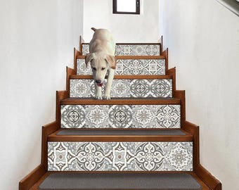 Stair Riser Stickers Vintage Portuguese Tiles/ Stairway Decoration /Adhesive Stair Riser Panel/ Retro Decals for Stairs/ Stickers for Stairs