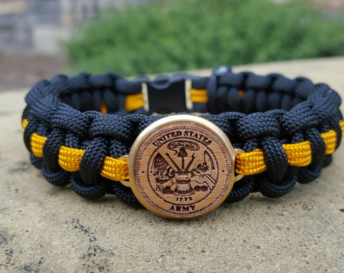 United States Army Paracord Lasercut Charm Bracelet Military Etsy