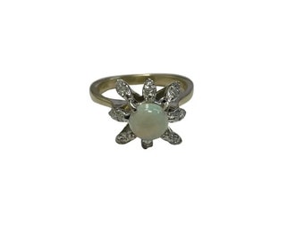 Estate 1.20 ctw Natural Opal & Diamond Abstract Halo Cocktail Ring 14k Yellow Gold