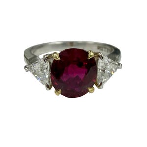 GRS Certified Gem Ruby & 3/4 ctw Trillion Diamonds Trilogy Ring 18k White Gold