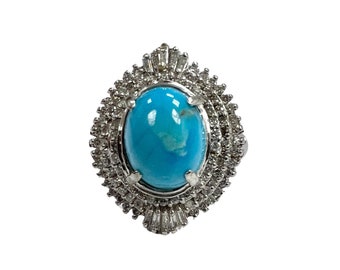 Nachlass schweres Platin Kingman Türkis & Diamanten Halo Cocktail Ring Vintage