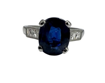GIA-zertifizierter 2.62 ct Saphir & 1/2 ctw Diamant im Französischen Schliff Akzente Platin-Verlobungsring