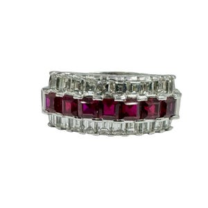 Estate 2.04 ctw Genuine VS Diamonds Natural Rubies Multi Row Band Ring Platinum