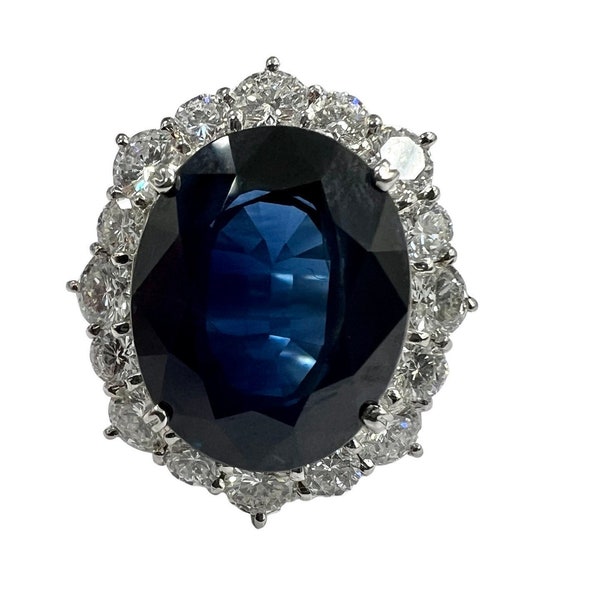 GIA Certified 11.61 ct Blue Sapphire & 2.18 ctw Diamonds Princess Diana Ring Platinum