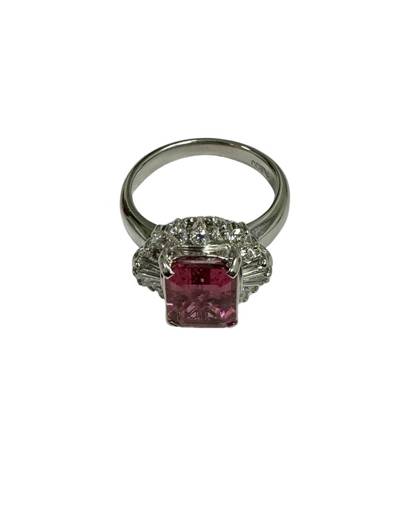 Estate Platinum 3 ctw Pink Tourmaline & Diamond B… - image 2