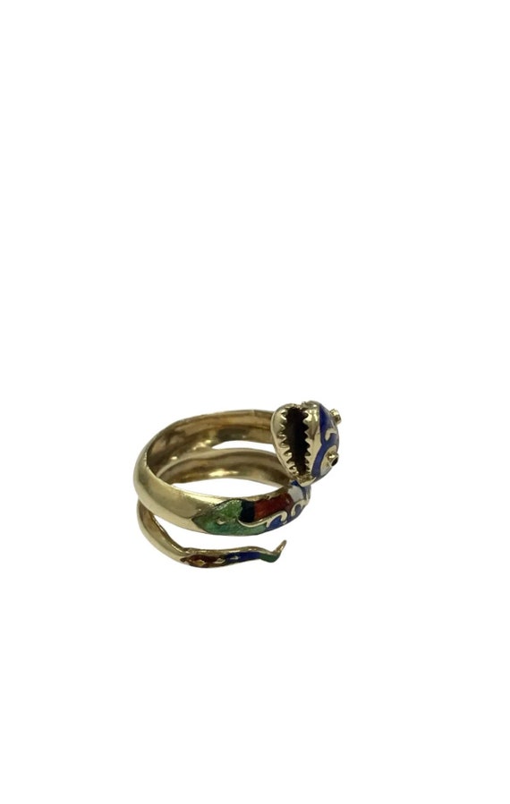 Estate 14k Yellow Gold Multicolor Enamel Serpent … - image 3