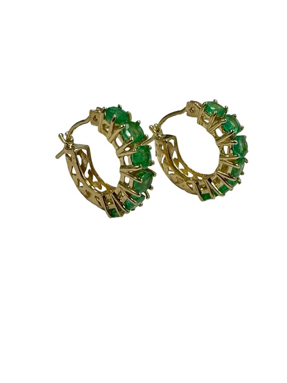 1.20 ctw Genuine Emeralds Mini Hoop Earrings Hugg… - image 4