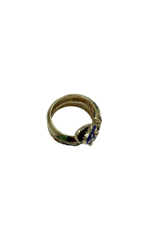 Estate 14k Yellow Gold Multicolor Enamel Serpent … - image 4