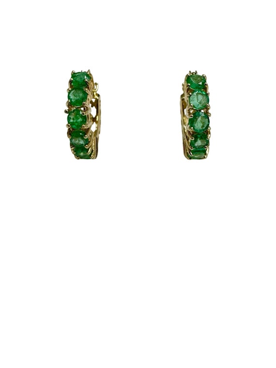 1.20 ctw Genuine Emeralds Mini Hoop Earrings Hugg… - image 1