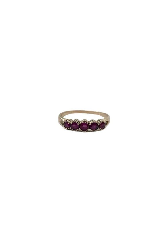 Vintage 9k Yellow Gold Genuine Rubies Five Stone B