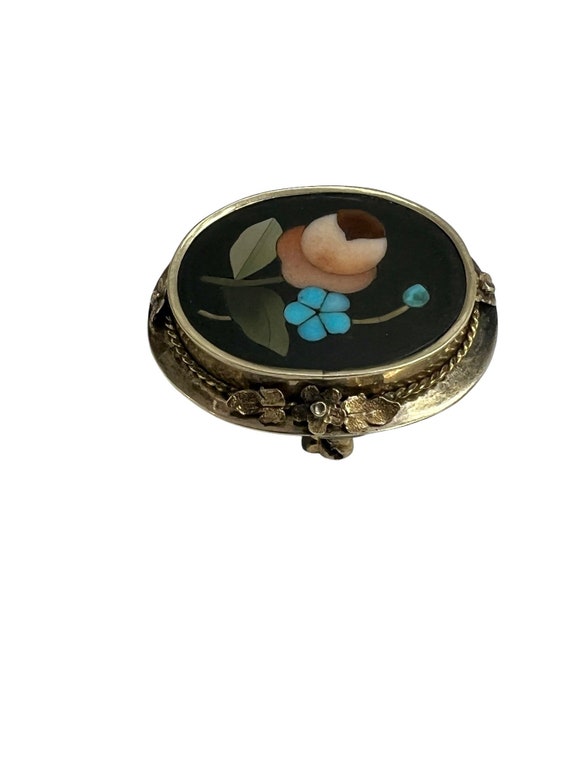 Estate Pietra Dura 14k Yellow Gold Mosaic Floral … - image 2