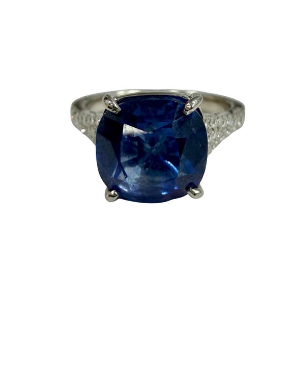 GIA Certified 3.71 ct Cushion Ceylon Sapphire & 1 ctw Diamonds Platinum Cocktail Ring