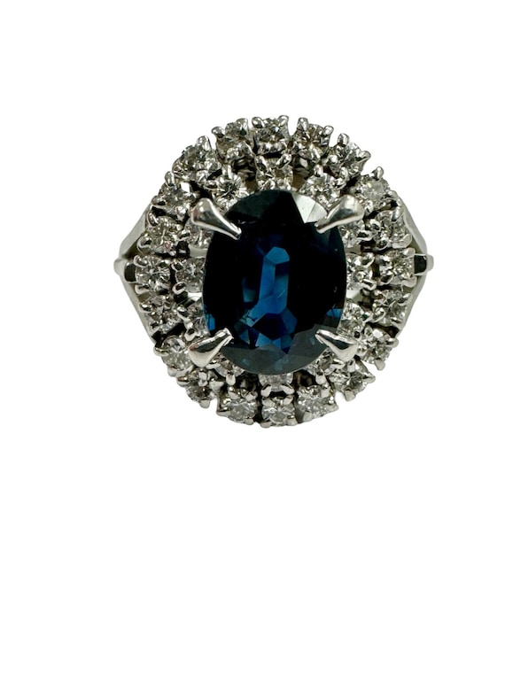 Vintage 2.04 ctw Oval Blue Sapphire Round Diamond… - image 1
