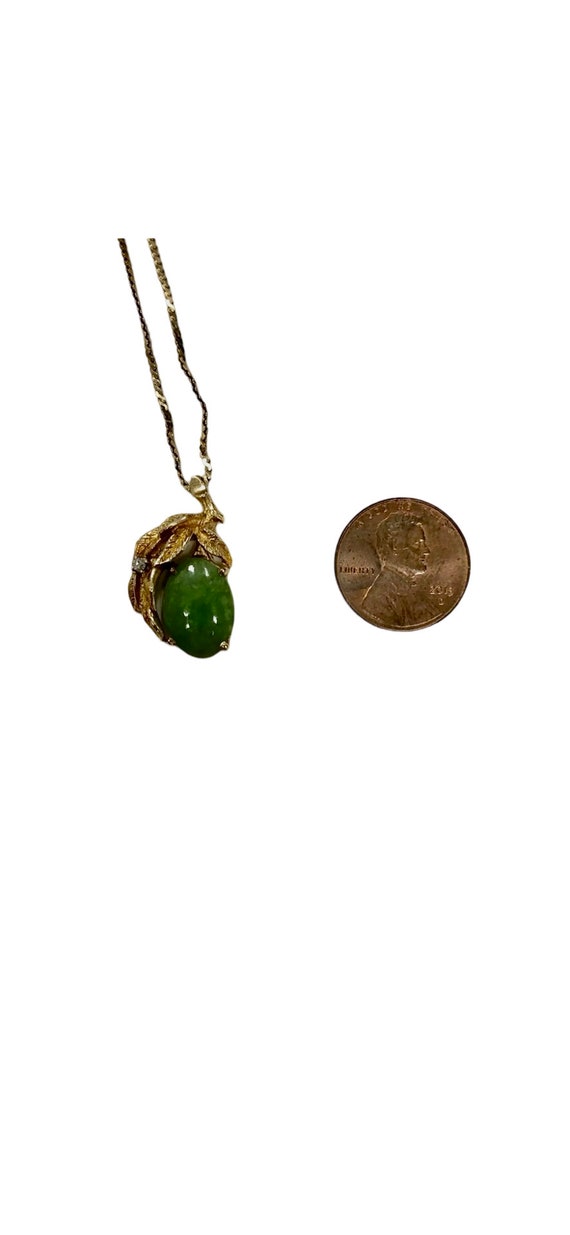 Natural Apple Jade Diamond Pendant & Chain 14k Ye… - image 5